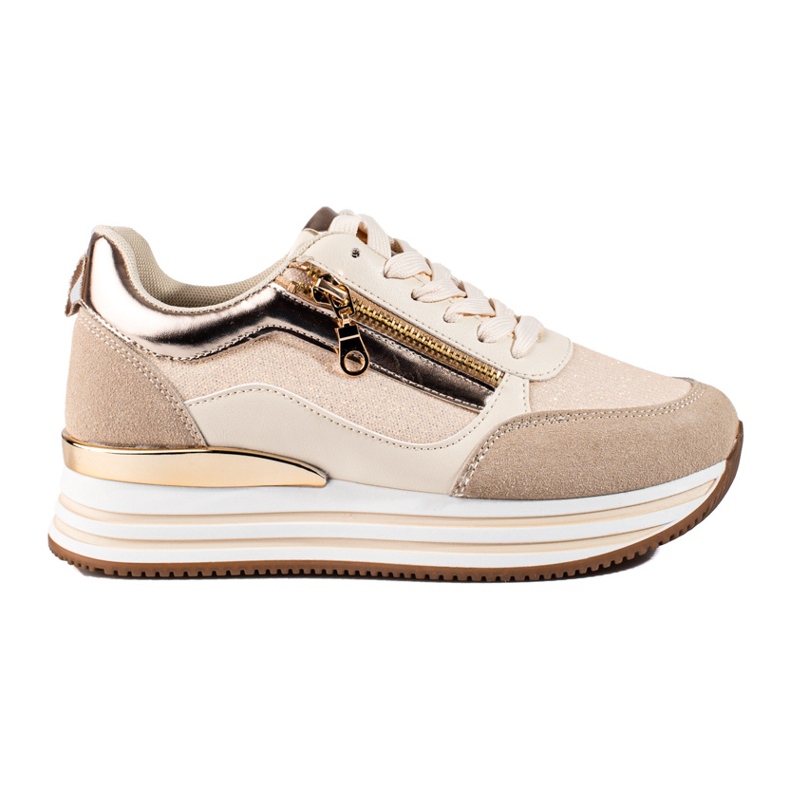 Tênis plataforma bege e dourado, Shelovet