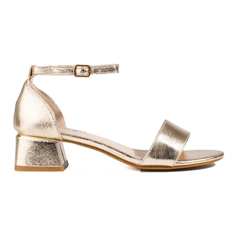 Sandália feminina Shelovet salto baixo dourado