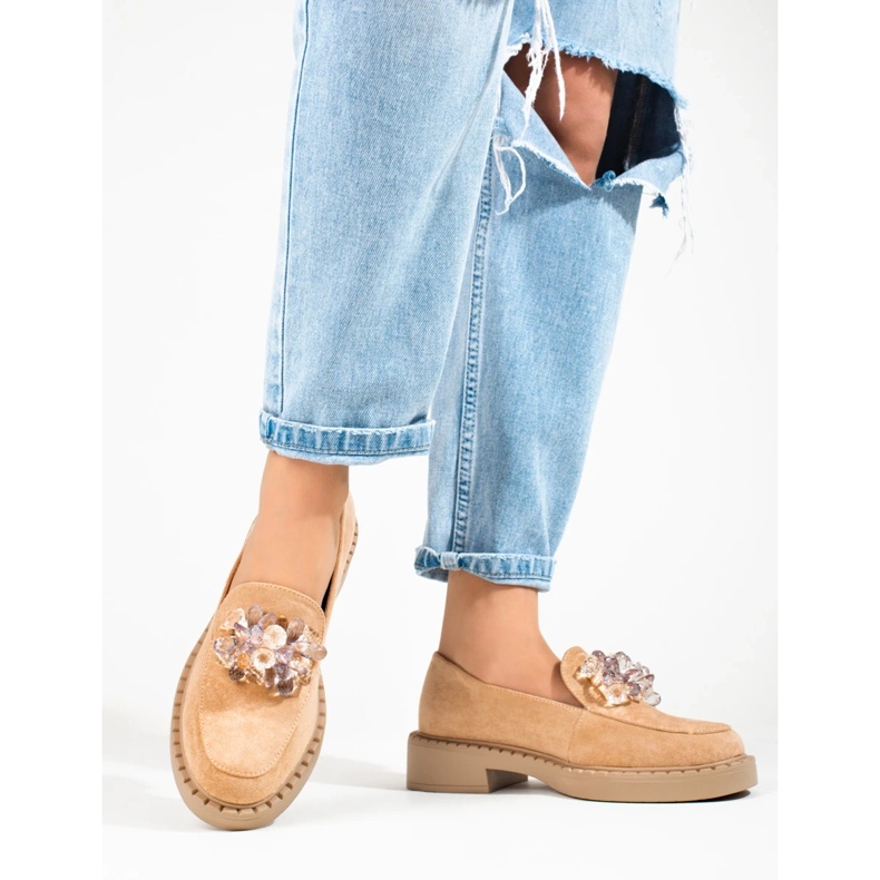 W. Potocki Mocassins de mulher bege em camurça, Potocki