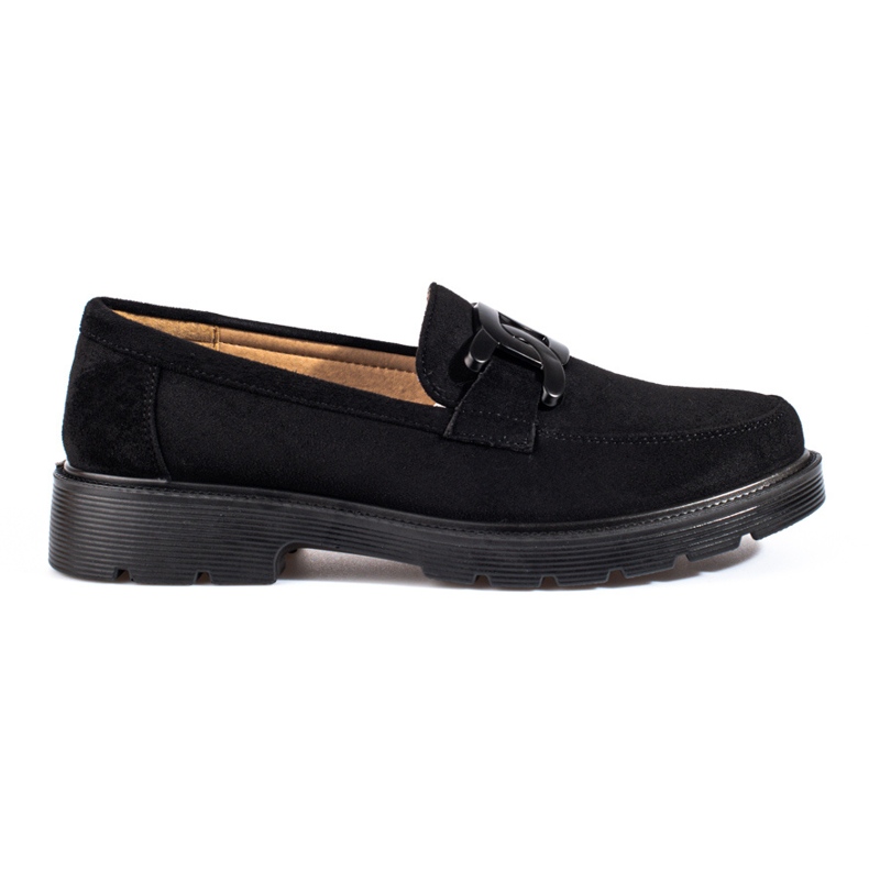 Mocassins de mulher pretos em camurça com corrente Shelovet