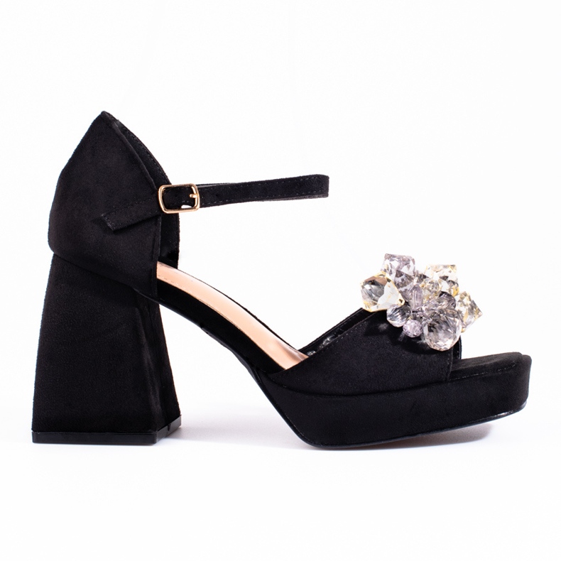Sandália salto bloco preto com brilhantes Shelovet