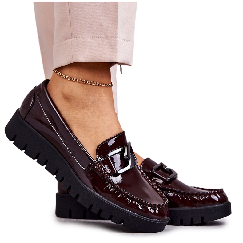 Sergio Leone Mocassins lacados na plataforma Burgundy Kjersti vermelho