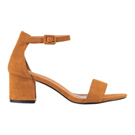 Sandália salto camurça camel, Shelovet castanho