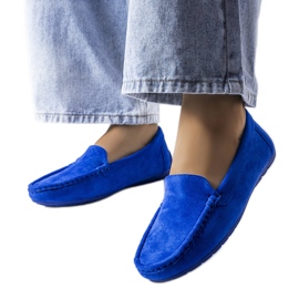 Mocassim Souplet azul com sola de couro