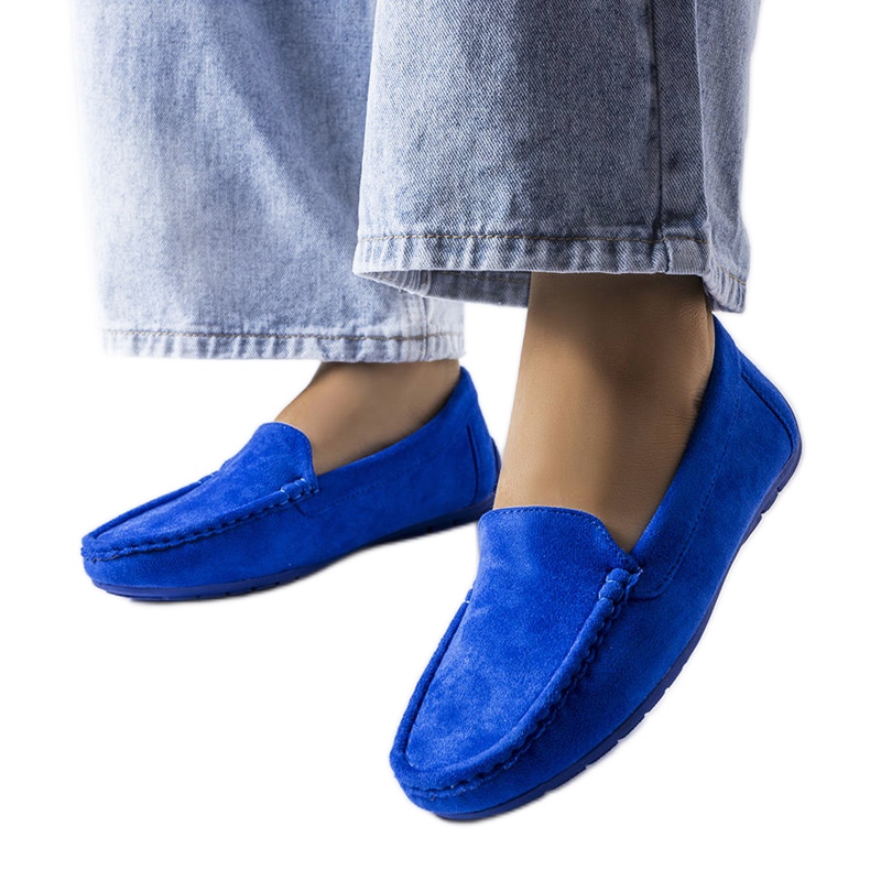 Mocassim Souplet azul com sola de couro