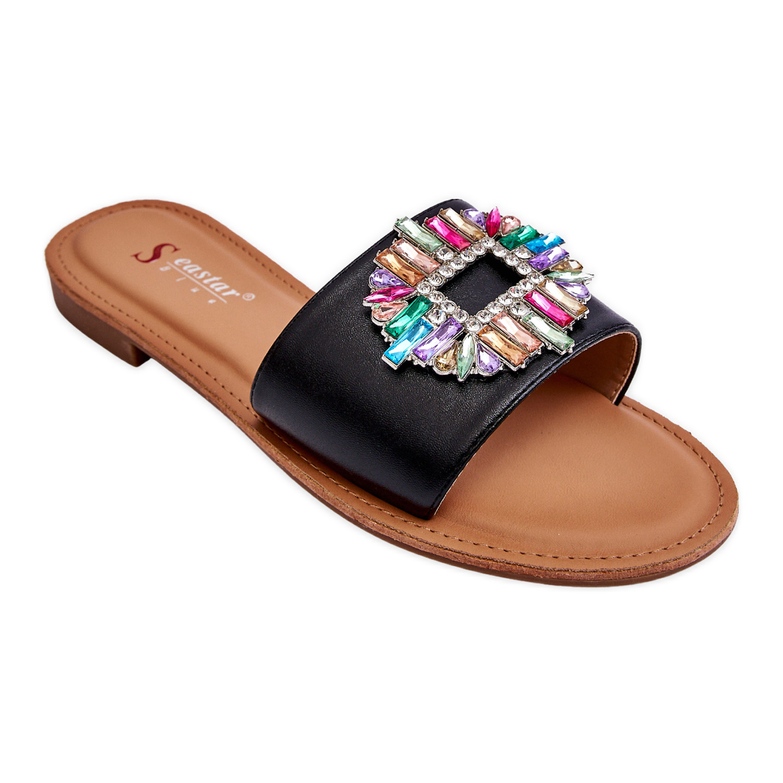 Chinelos da moda femininos com decoração preta Halsey preto