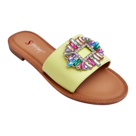 Chinelos femininos da moda com decoração Halsey verde