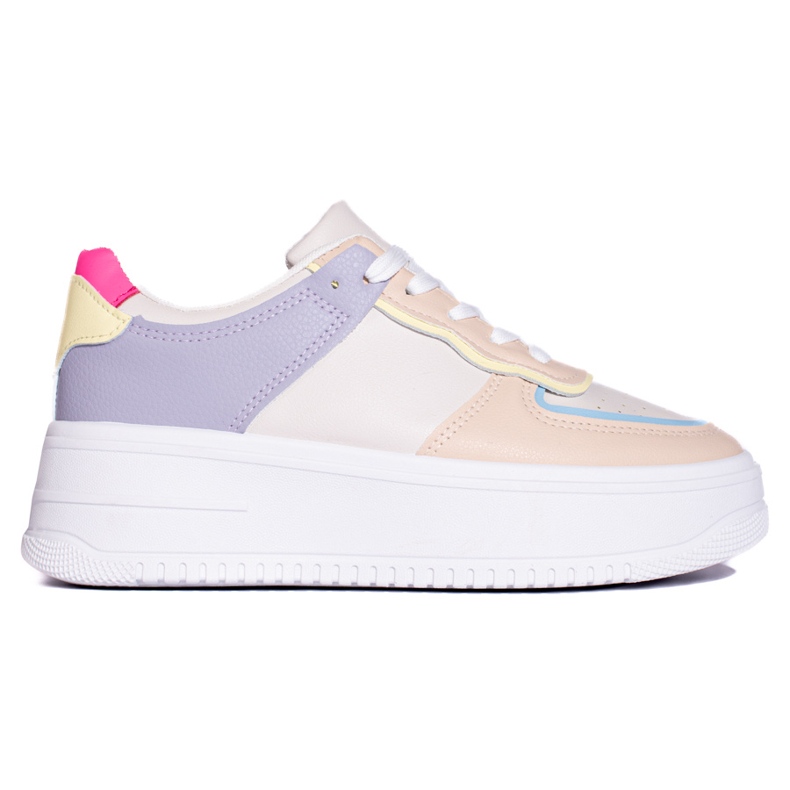 Tênis multicoloridos em plataforma Shelovet grossa bege