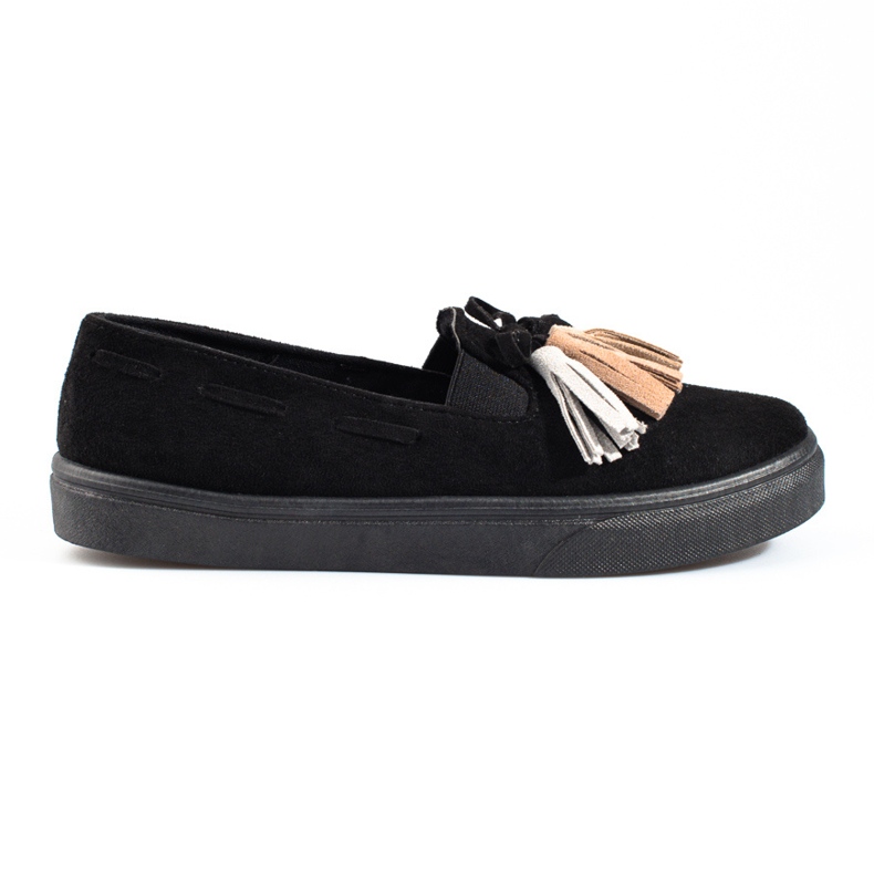 Slip-on de camurça preto Shelovet com franjas