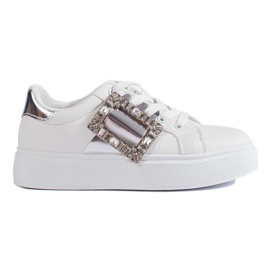 Sapatilhas de mulher brancas com aplicação Shelovet prateada branco Sapatilhas de mulher brancas com aplicação Shelovet prateada branco