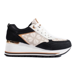 Ténis de cunha Shelovet preto e bege de mulher Ténis de cunha Shelovet preto e bege de mulher