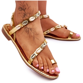 Sandália Feminina com Conchas Decorativas Golden Verdem dourado