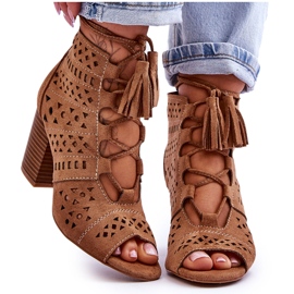 FB1 Botas de salto alto Camel Letya Openwork bege