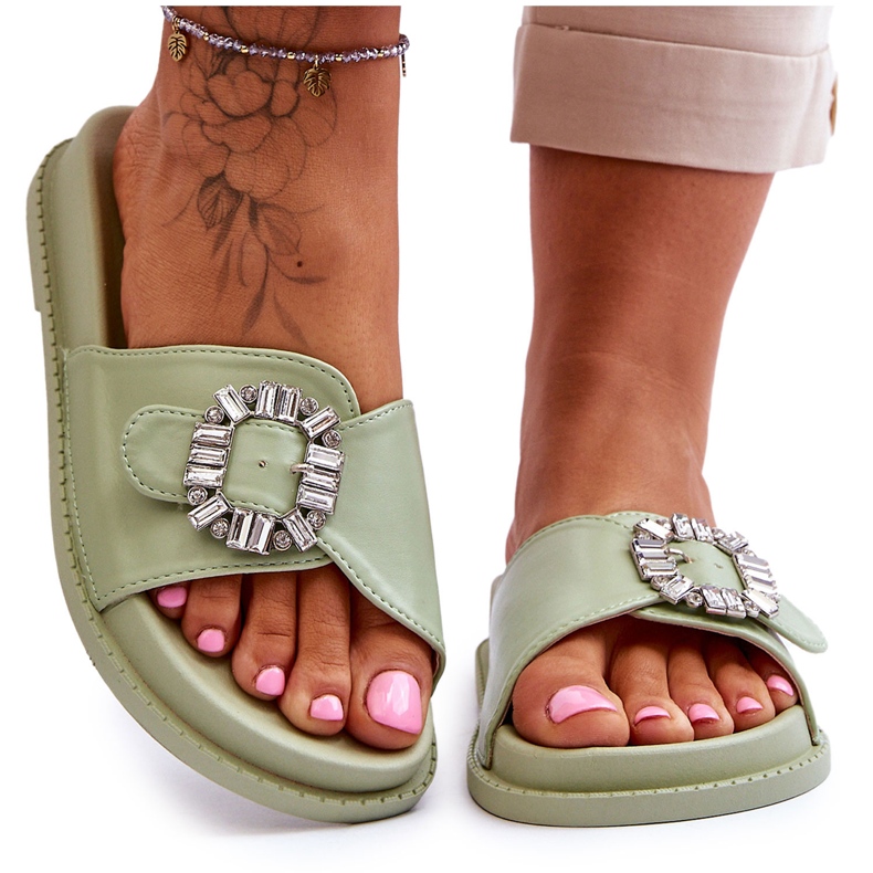 Chinelos femininos plataforma com decoração beneca verde