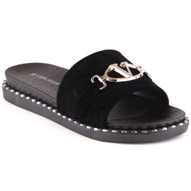 Chinelos de mulher em camurça com decoração preta Vinceza 30183 preto