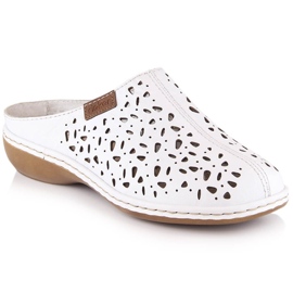 Rieker 65996-80 sliders de couro branco perfurado com elástico Rieker 65996-80 sliders de couro branco perfurado com elástico