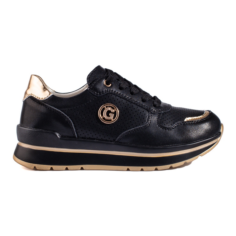 Tênis de couro preto na plataforma Shelovet