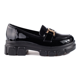 Mocassim preto envernizado com enfeite Shelovet