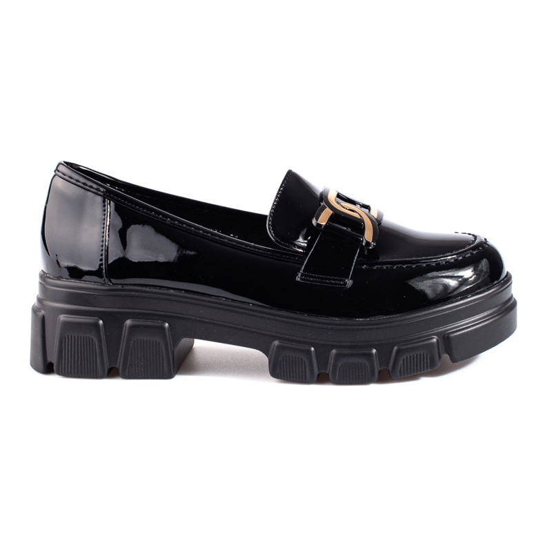 Mocassim preto envernizado com enfeite Shelovet