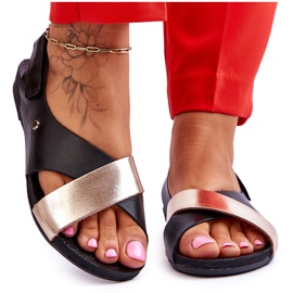 Lemar Sandálias De Couro Com Preto E Dourado Addison