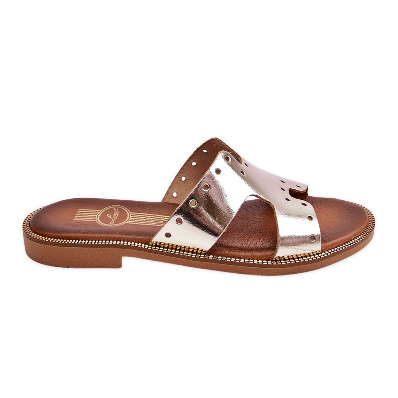 Lemar Chinelos femininos com recortes decorativos Golden Emily dourado