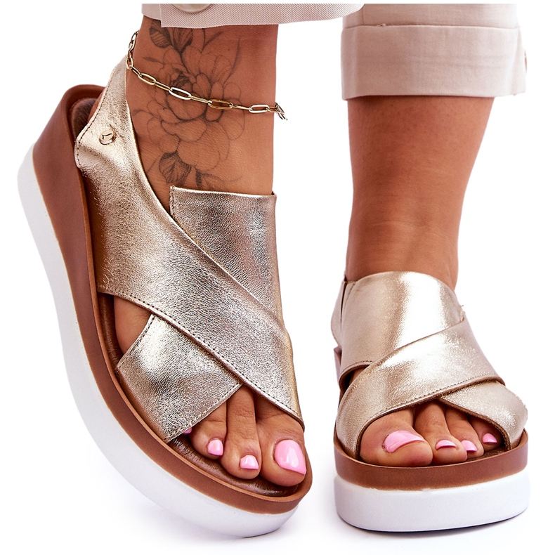 Lemar Sandálias cunha de couro Morgan douradas dourado