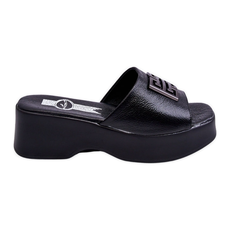 Lemar Chinelos plataforma femininos de couro com enfeites Renna preto