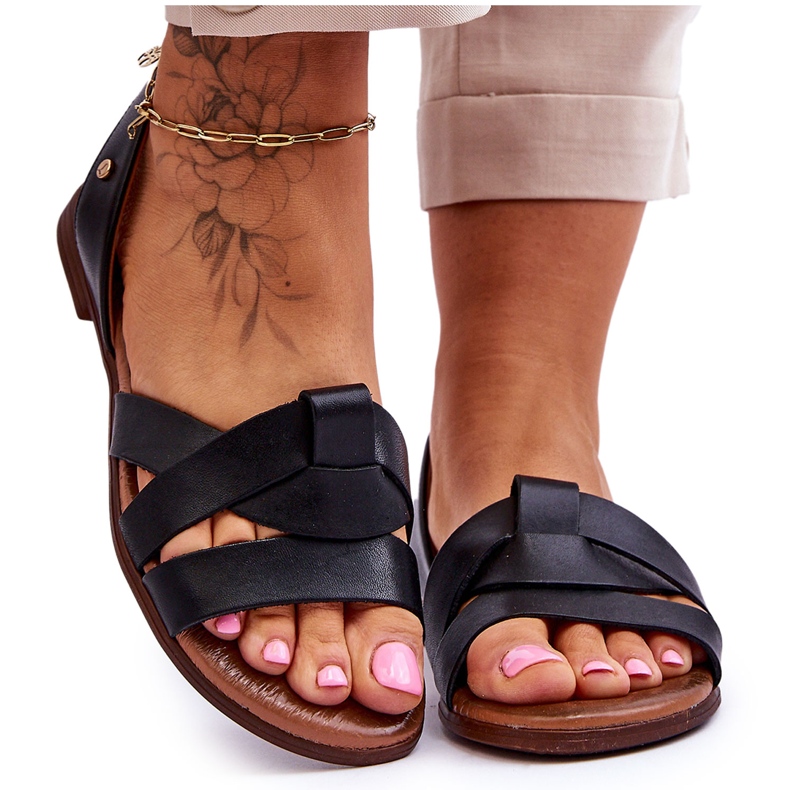 Zazoo Sandálias sem cadarço de couro Kayla pretas confortáveis preto