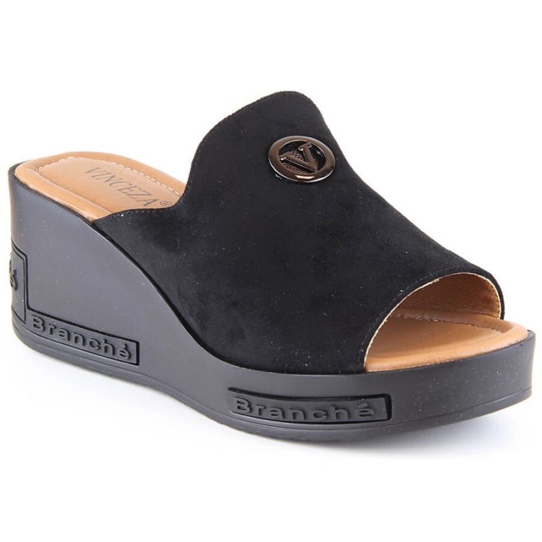 Sandália de cunha preta Vinceza W 10907 preto