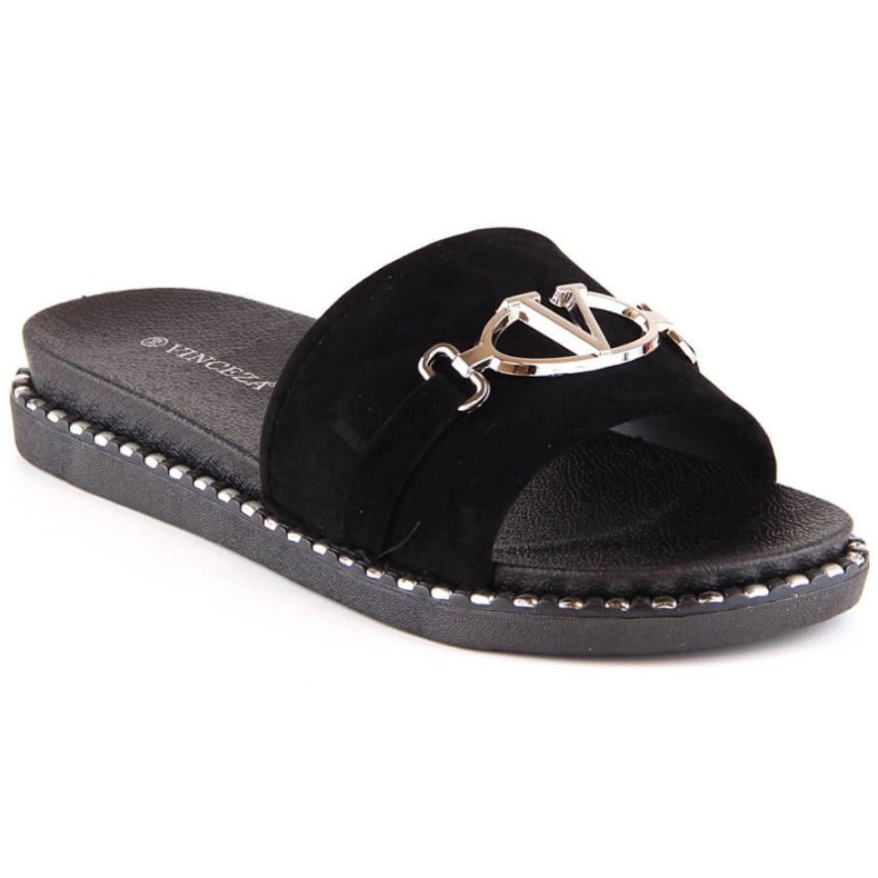 Vinceza W 30183 chinelos pretos com decoração