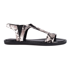 Shelovet Sandália rasa com estampa de cobra cinza