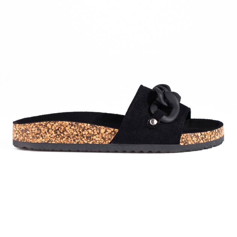 W. Potocki Chinelos de mulher em camurça preta com corrente Potocki preto