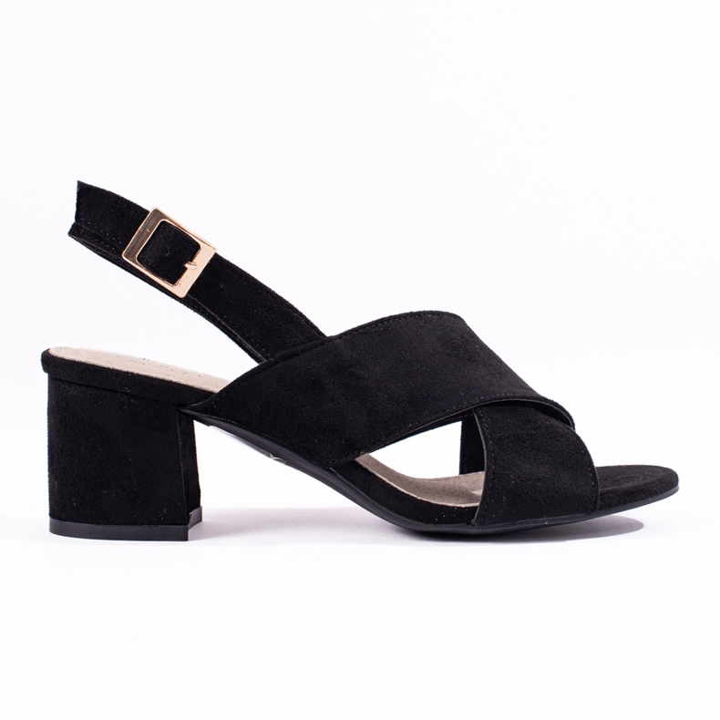Sandália de camurça preta com salto, Shelovet preto