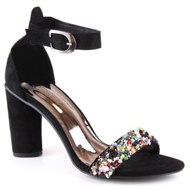 Sandálias femininas de camurça em poste com contas pretas Vinceza 17259 preto