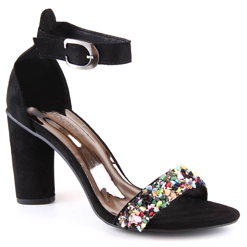 Sandálias femininas de camurça em poste com contas pretas Vinceza 17259 preto