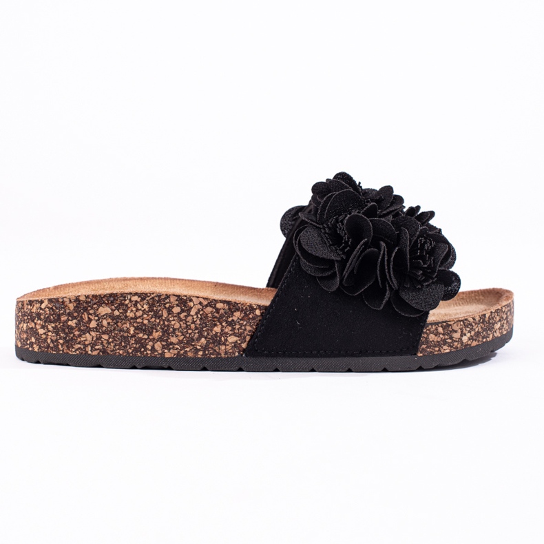 Chinelos de cortiça preta Shelovet com flores preto