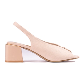 Sandálias bege elegantes de camurça feminina no poste Shelovet