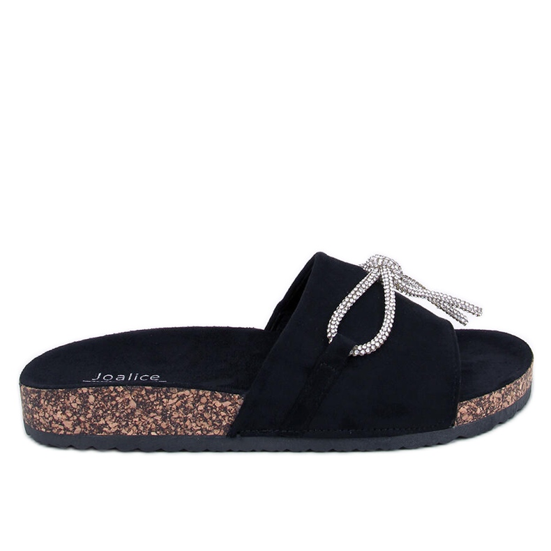 BM Slides de cortiça com strass Dietz Black preto