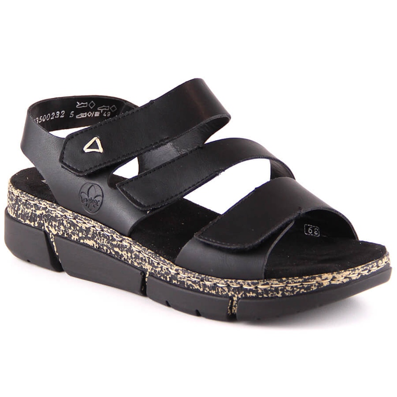 Sandálias femininas confortáveis ​​em uma plataforma preta de velcro Rieker V2301-00 preto
