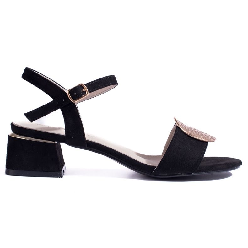 Sandálias de camurça preta shelovet salto baixo de mulher preto