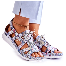 Maciejka Sandálias Femininas de Couro com Velcro 05375-06 Azul