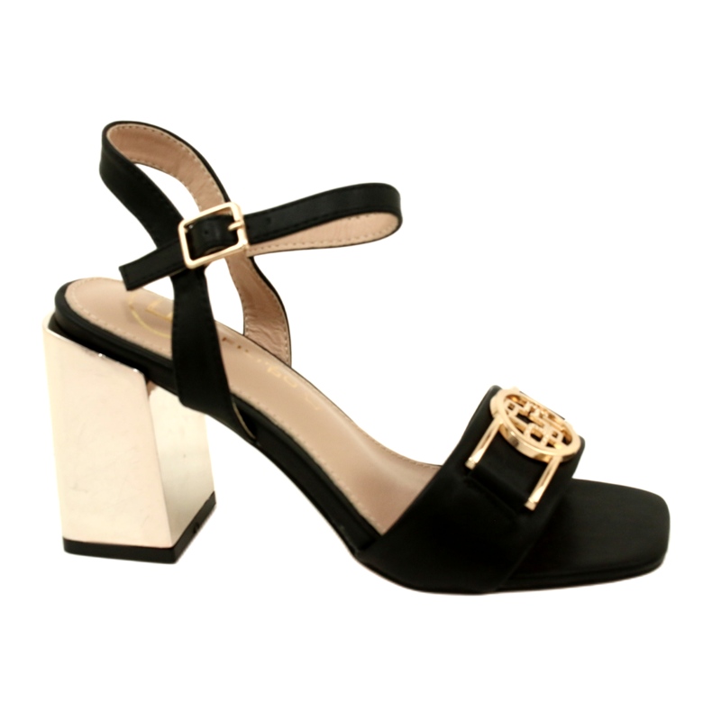 Filippo Sandálias femininas em um poste de ouro com um ornamento DS4502 BK Black preto