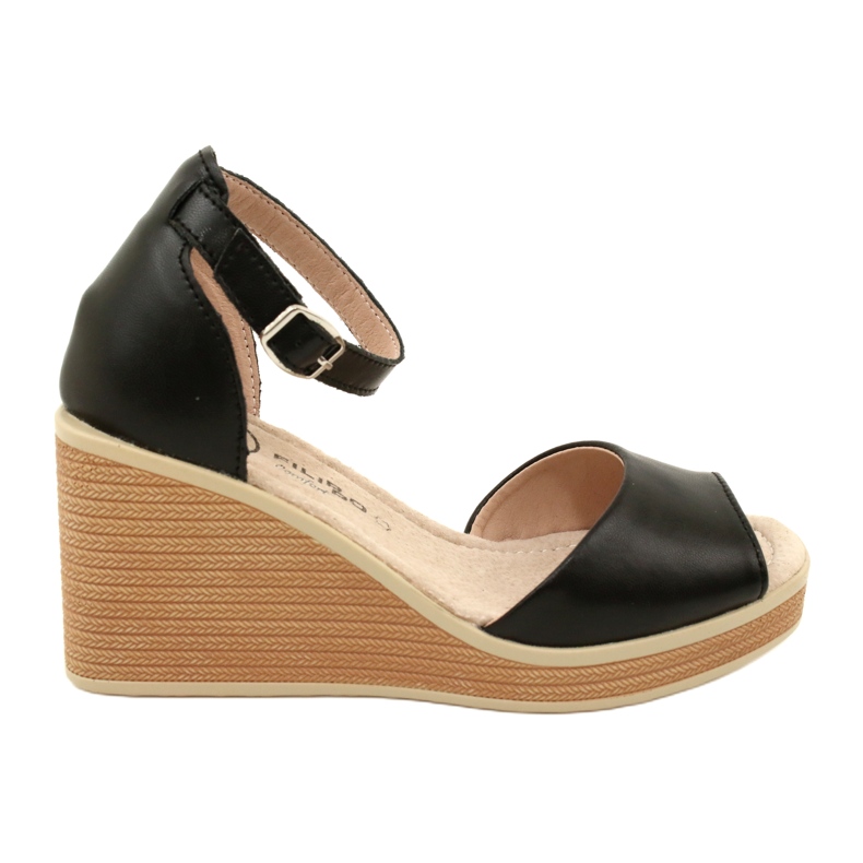 Filippo DS4507 BK Sandálias de cunha de couro preto