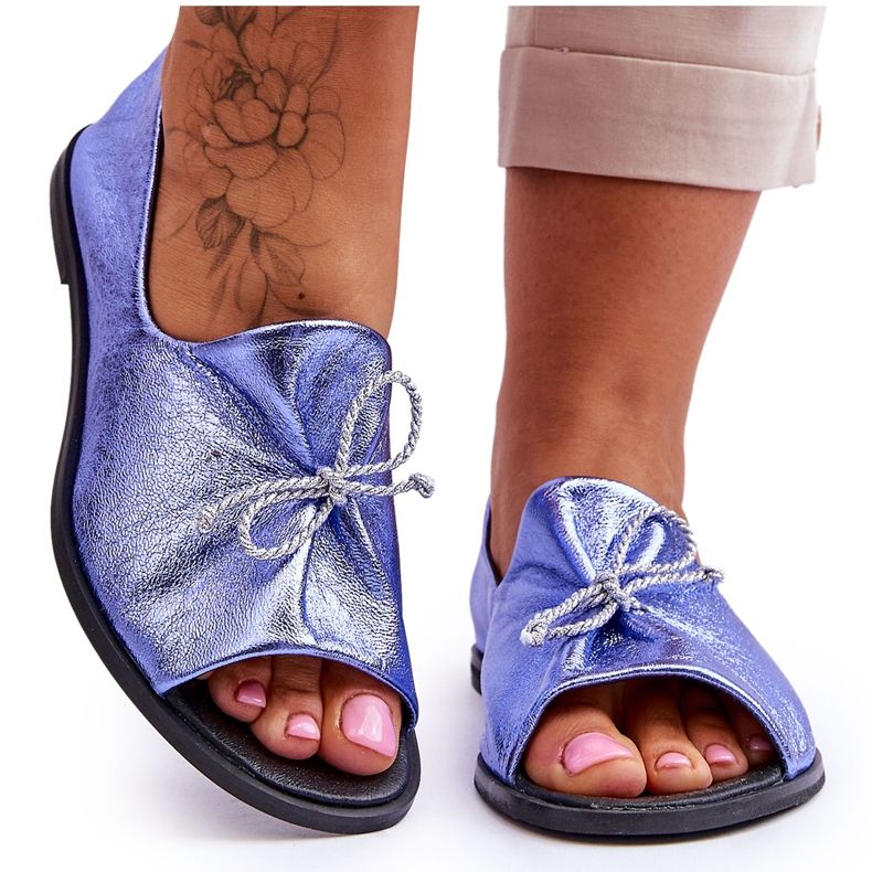 Bailarinas femininas de couro Nicole 2660/066 azul