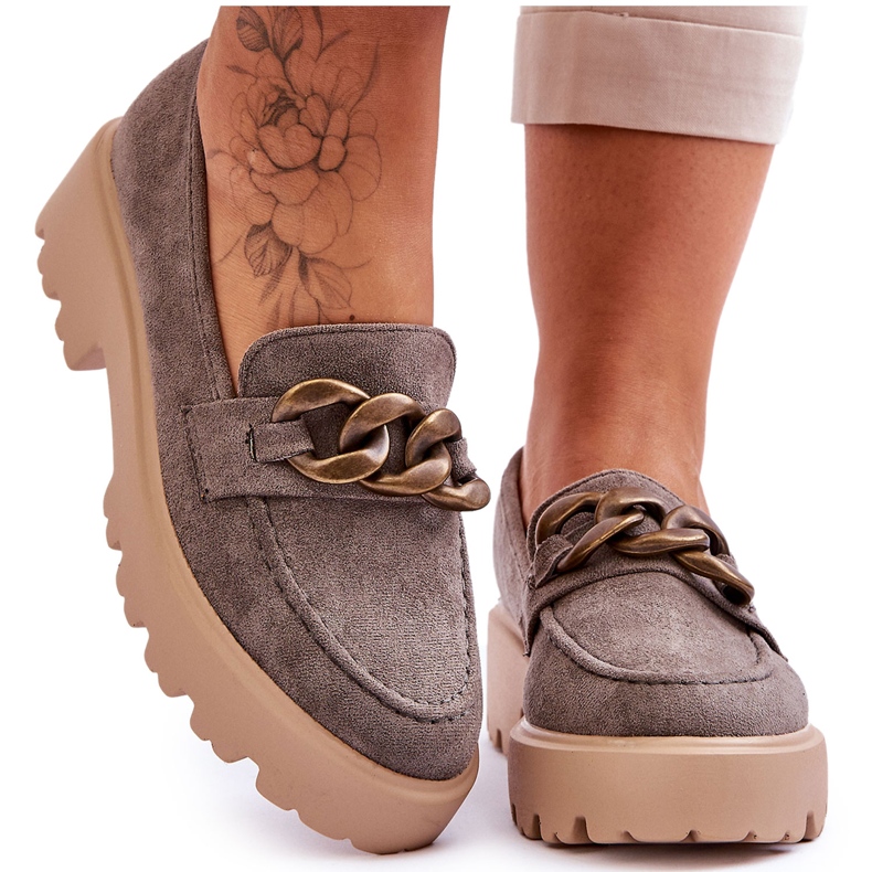 Mocassim feminino de camurça S.Barski HX52-222 cinza