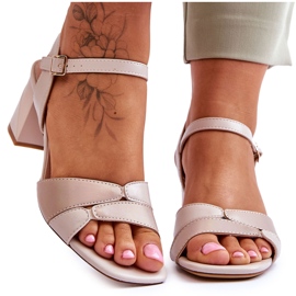 Sergio Leone SK898 Sandália Salto Baixo Bege