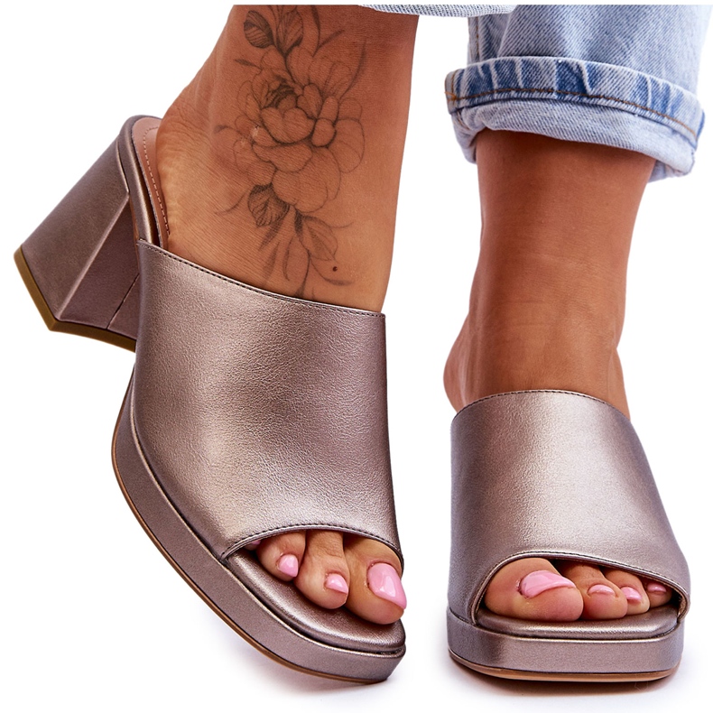 Chinelos de salto alto da moda Sergio Leone KL322 prata escura