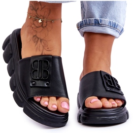 Vinceza Chinelos femininos plataforma com decoração preto Monroe