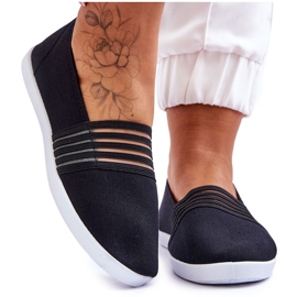 S.Barski Tênis feminino sem cadarço de tecido preto Lilis