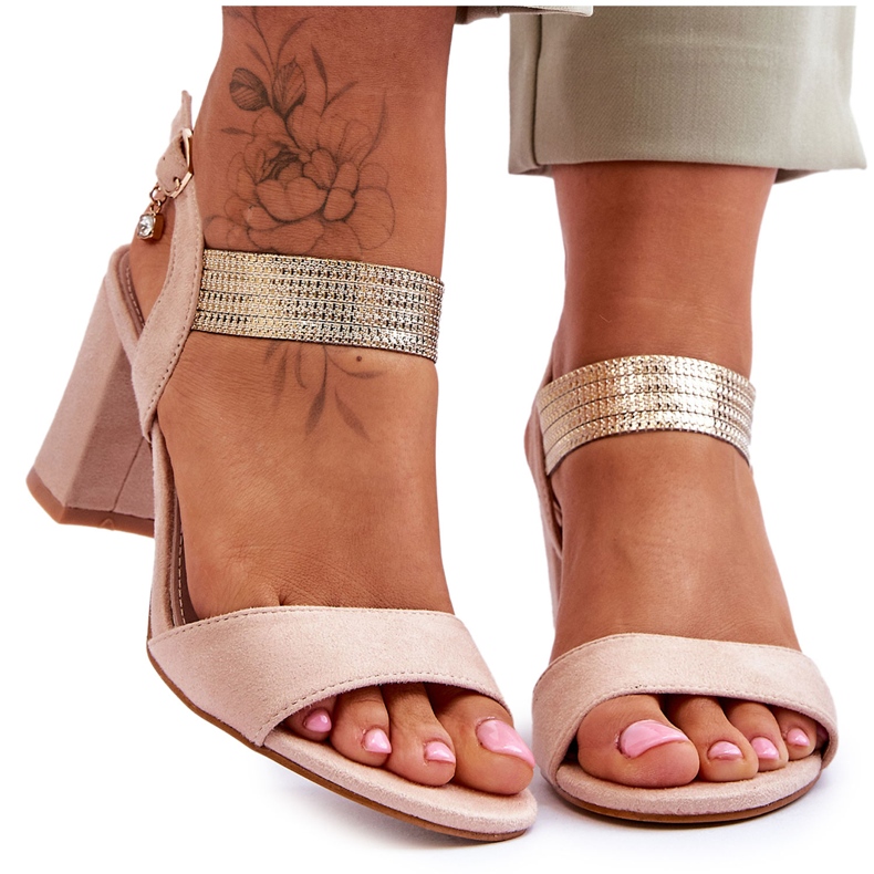 S.Barski Sandália Feminina Salto Alto Suede Bege Enjoy